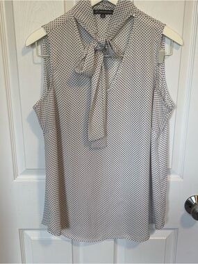 Adrianna Papell Cream Sleeveless Polka Dot Tie-Neck Camisole